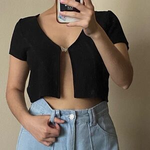 Black crop top with butterfly detail